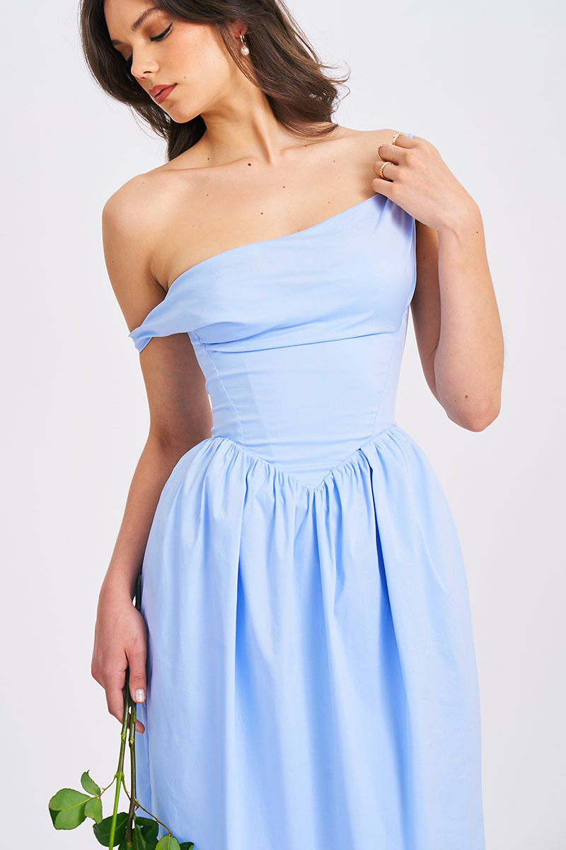 Cowl Neck Lace Up Cinch Waist Solid Color Midi Dresses-Blue Pre Order