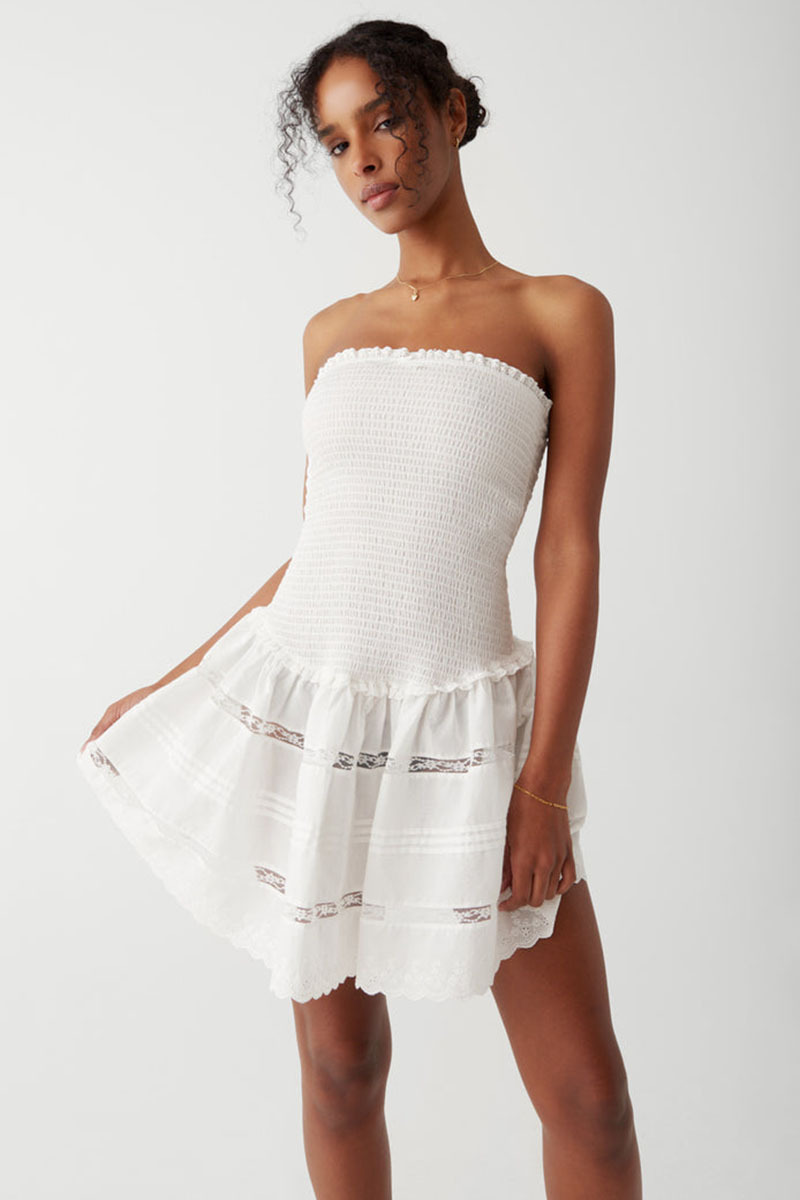 Ruched Patchwork Semi Sheer Hem Party Mini Tube Dresses-White Pre Order