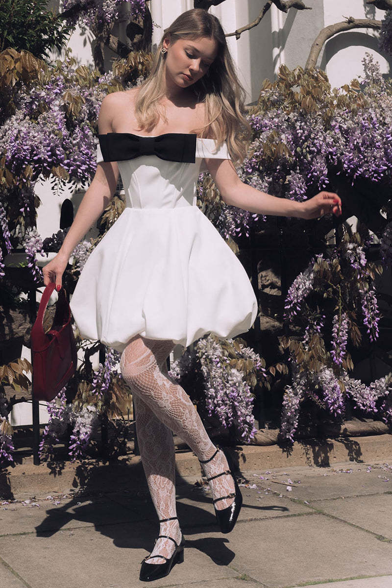 Bowknot Decor Off Shoulder Corset Party Mini Dresses-White