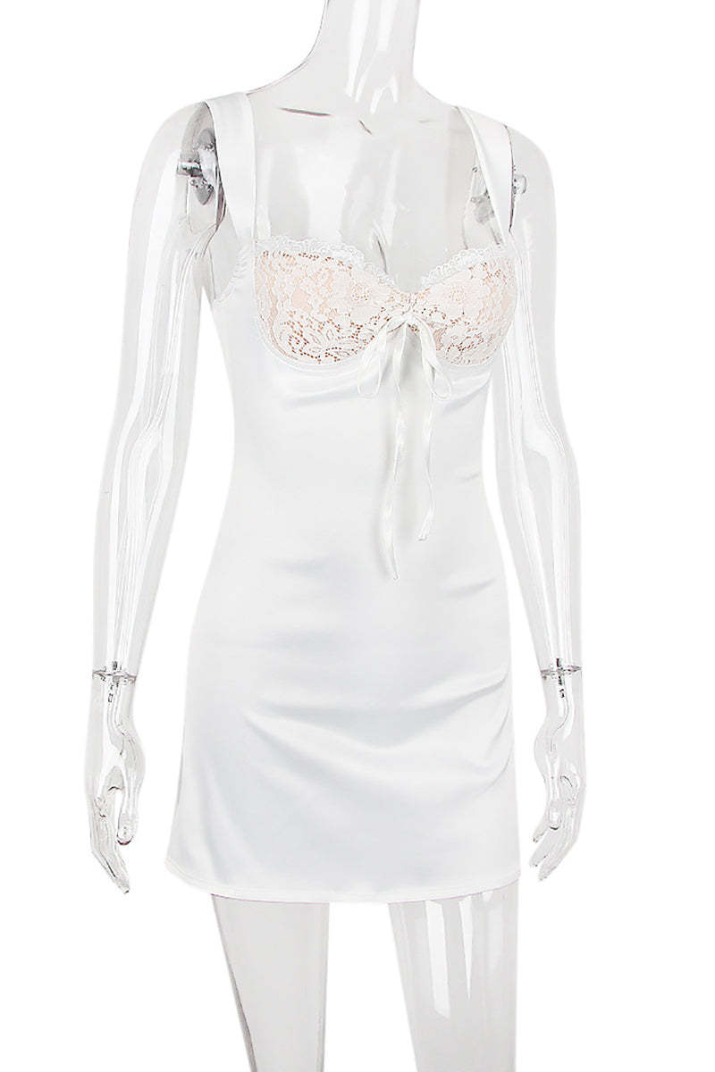 Lace Embroidery Square Back Sleeveless Mini Dresses