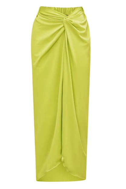 3D Floral Decor One-Piece Swimsuit Twisted Maxi Skirt Swimwear Set-Green