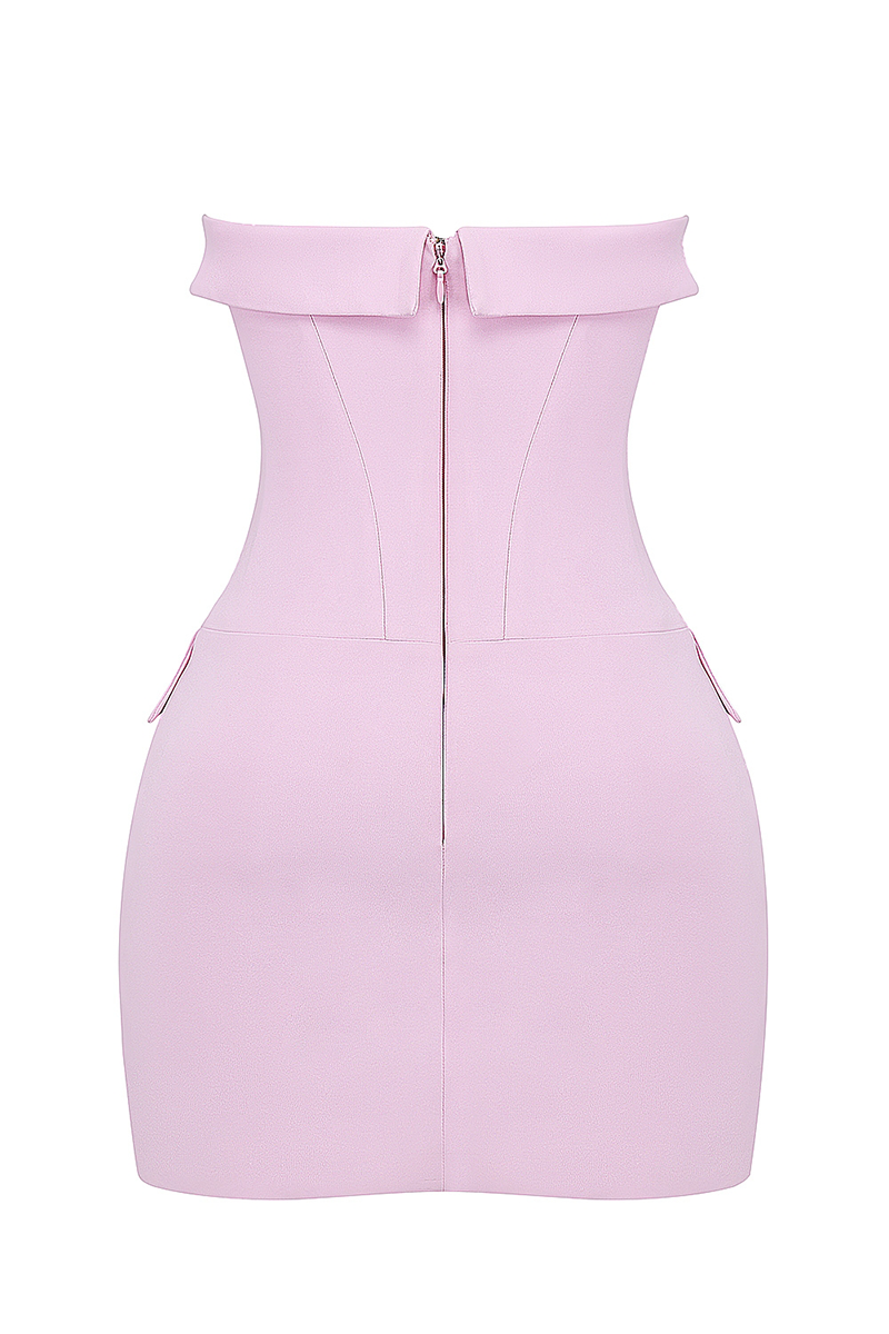 Strapless Corset Decorative Flap Pocket Bodycon Mini Dresses-Pink
