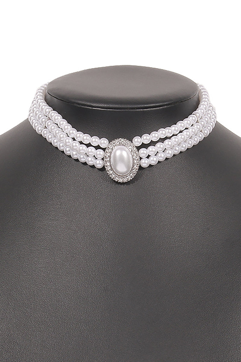 Elegant Layered Pearl Rhinestone Alloy Necklace