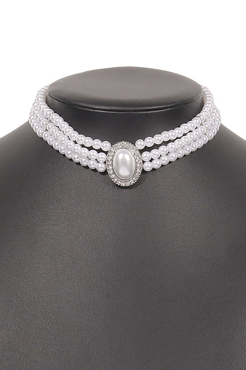 Elegant Layered Pearl Rhinestone Alloy Necklace