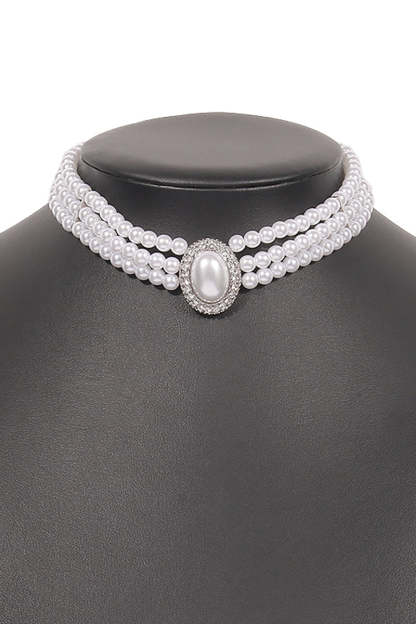 Elegant Layered Pearl Rhinestone Alloy Necklace