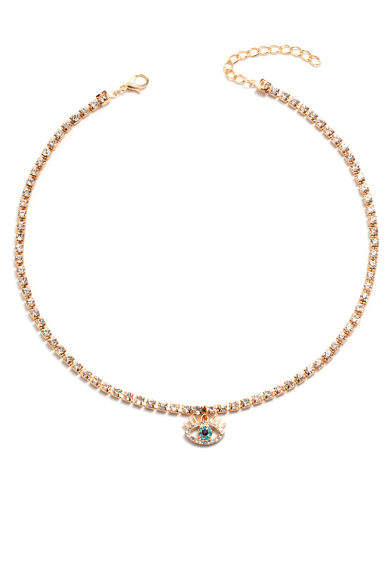 Devil's Eye Pendants Rhinestone Fashionable Choker-Gold