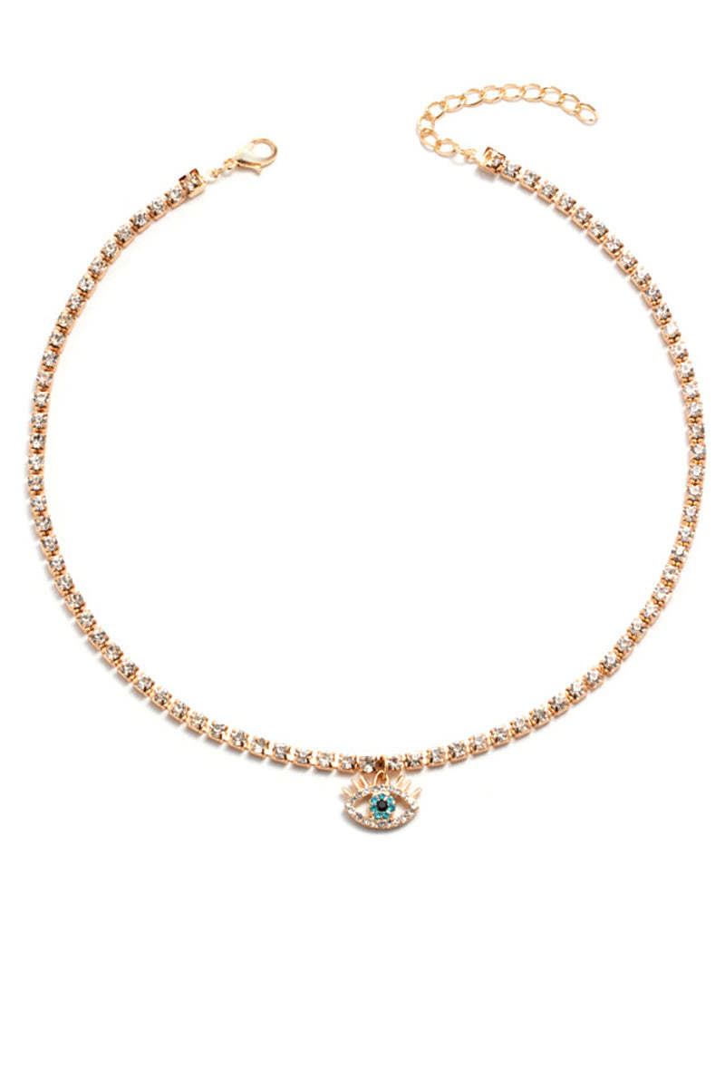 Devil's Eye Pendants Rhinestone Fashionable Choker-Gold
