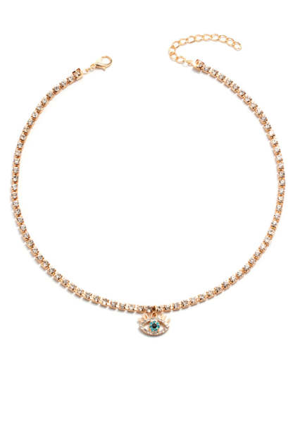 Devil's Eye Pendants Rhinestone Fashionable Choker-Gold