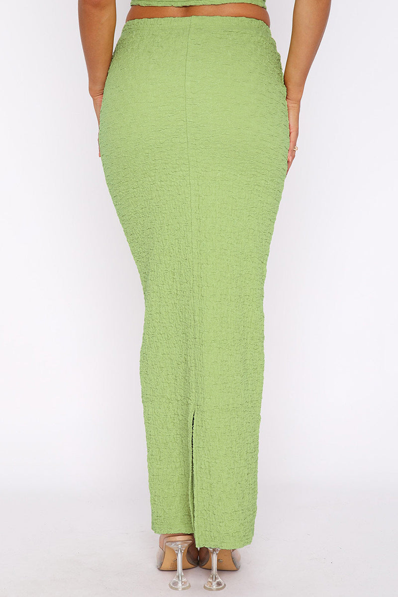 Textured Crop Tube Top Split Bodycon Maxi Skirt Matching Set-White