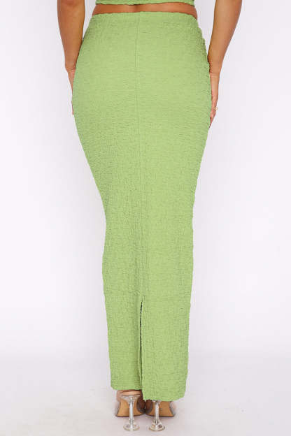 Textured Crop Tube Top Split Bodycon Maxi Skirt Matching Set-White