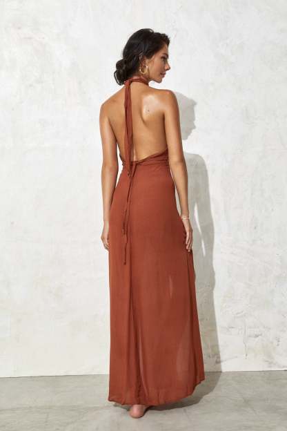 Cross Halter Sleeveless Slit Maxi Dresses