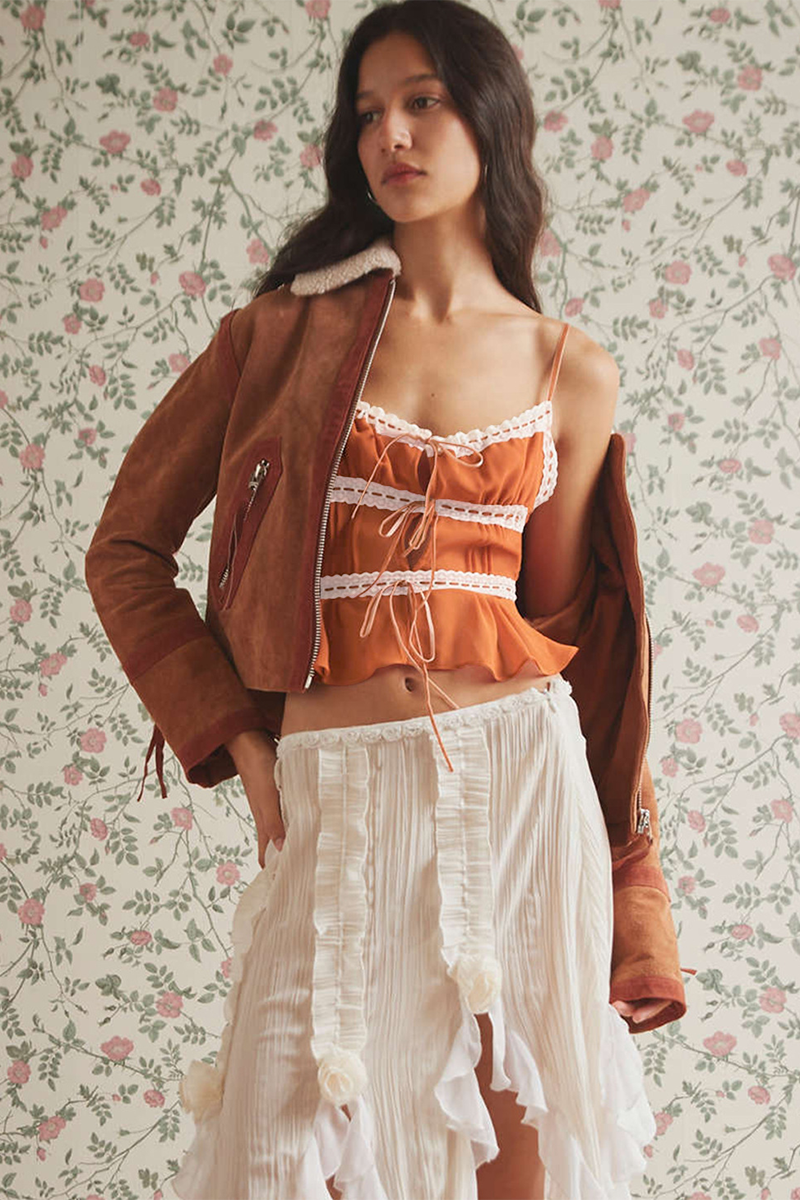 Colorblock Lace Trim Tie-Up Ribbon Crop Cami-Purple