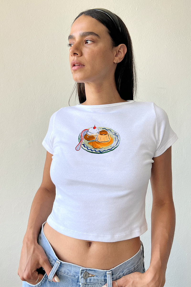 Strawberries Print Short Sleeve Casual Crop T-shirt-White