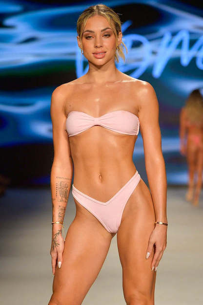 Checker Print Strapless Bow Two Piece Bikini Set