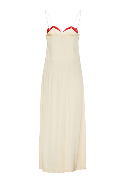 Colorblock Slim Fit Spaghetti Strap Maxi Dresses-Beige