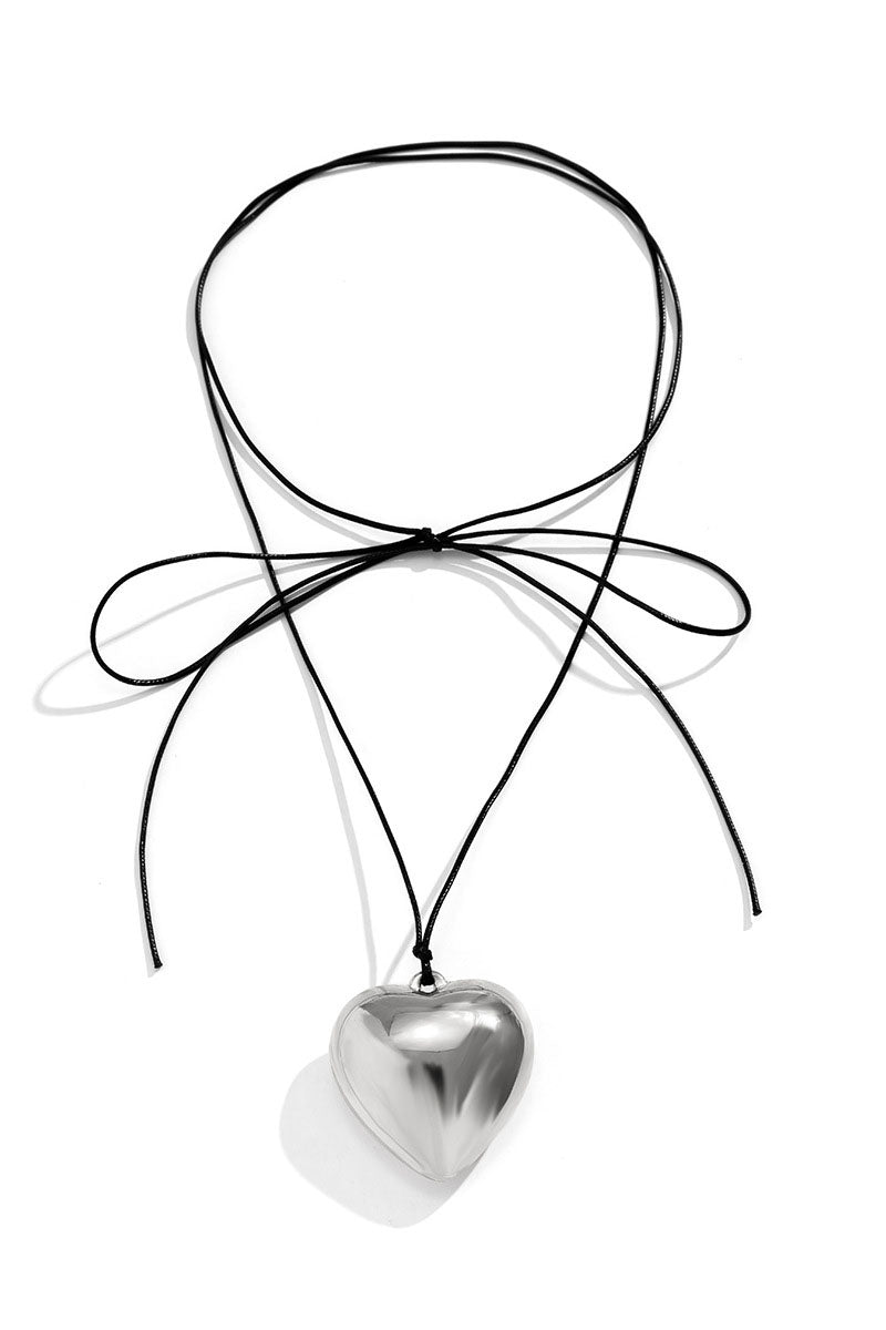 Alloy Heart Pendant Decor String Tied Up Necklace