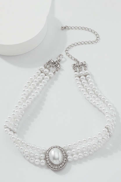 Elegant Layered Pearl Rhinestone Alloy Necklace