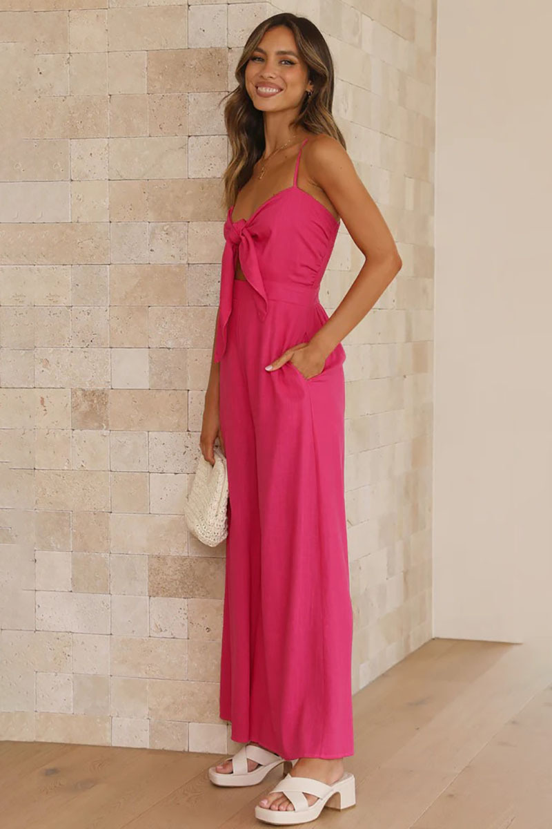 Knotted Cutout V Neck Slip Casual Jumpsuit