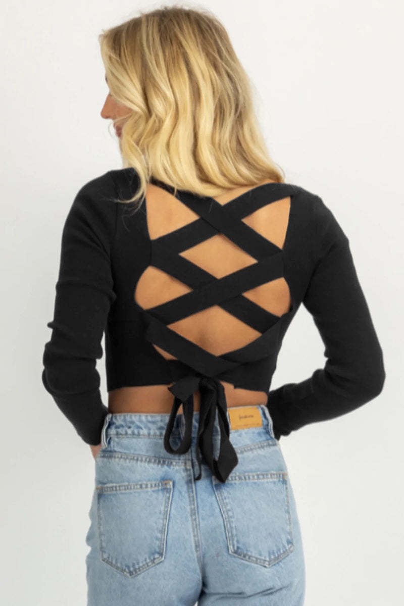 Square Neck Back Lace Up Tied Slim Top