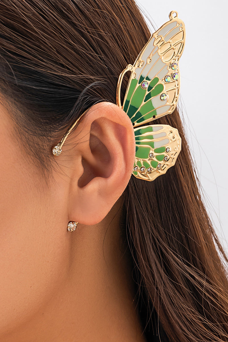 Rhinestone Alloy Butterfly Pleated Clip Earrings