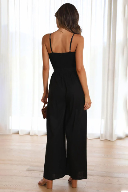 Knotted Cutout V Neck Slip Casual Jumpsuit