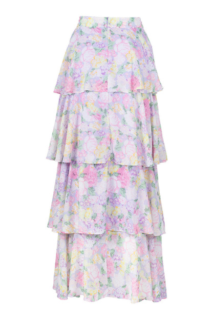 Tie Up Crop Top Layered Maxi Skirt Floral Matching Set-Purple Pre Order