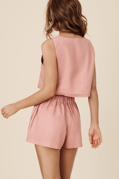 Relaxed Fit Linen Shorts Pants And Top Set