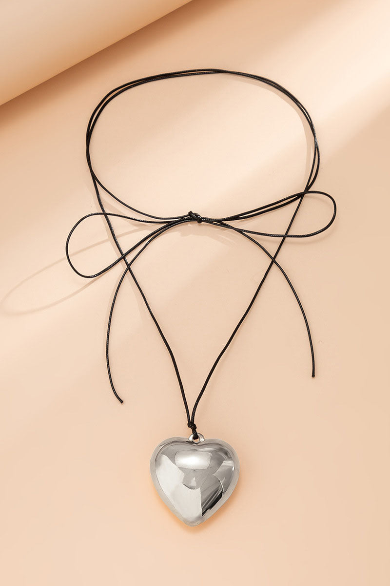Alloy Heart Pendant Decor String Tied Up Necklace