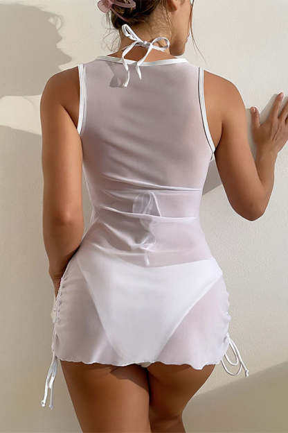 Mesh See Through Sleeveless Mini Dresses One-Piece Bikini