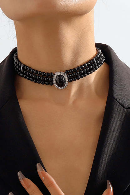 Elegant Layered Pearl Rhinestone Alloy Necklace