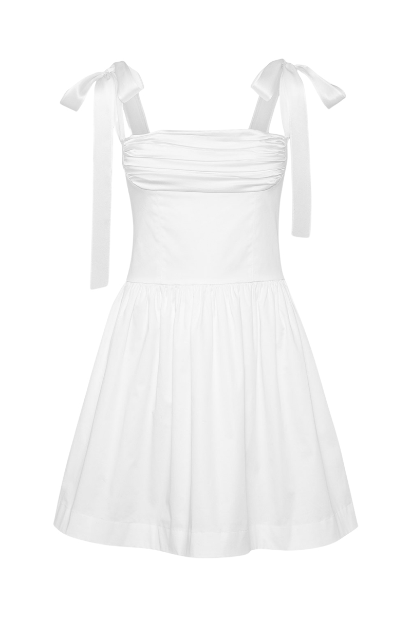 Sleeveless Tie Up Ruched A-Line Mini Dresses-White
