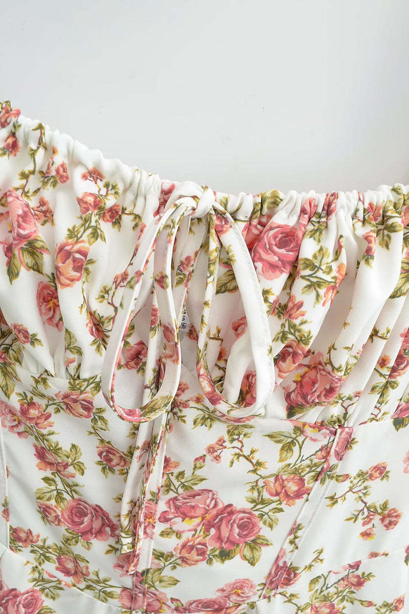 Tied Up Lace Up Floral Print Slit A-Line Vacation Slip Midi Dress