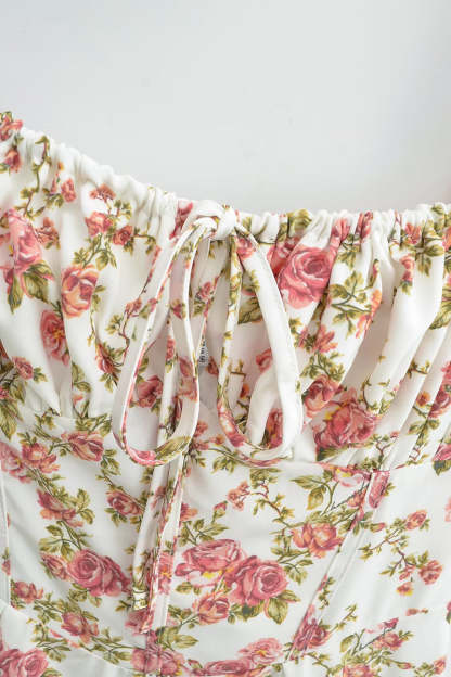 Tied Up Lace Up Floral Print Slit A-Line Vacation Slip Midi Dress