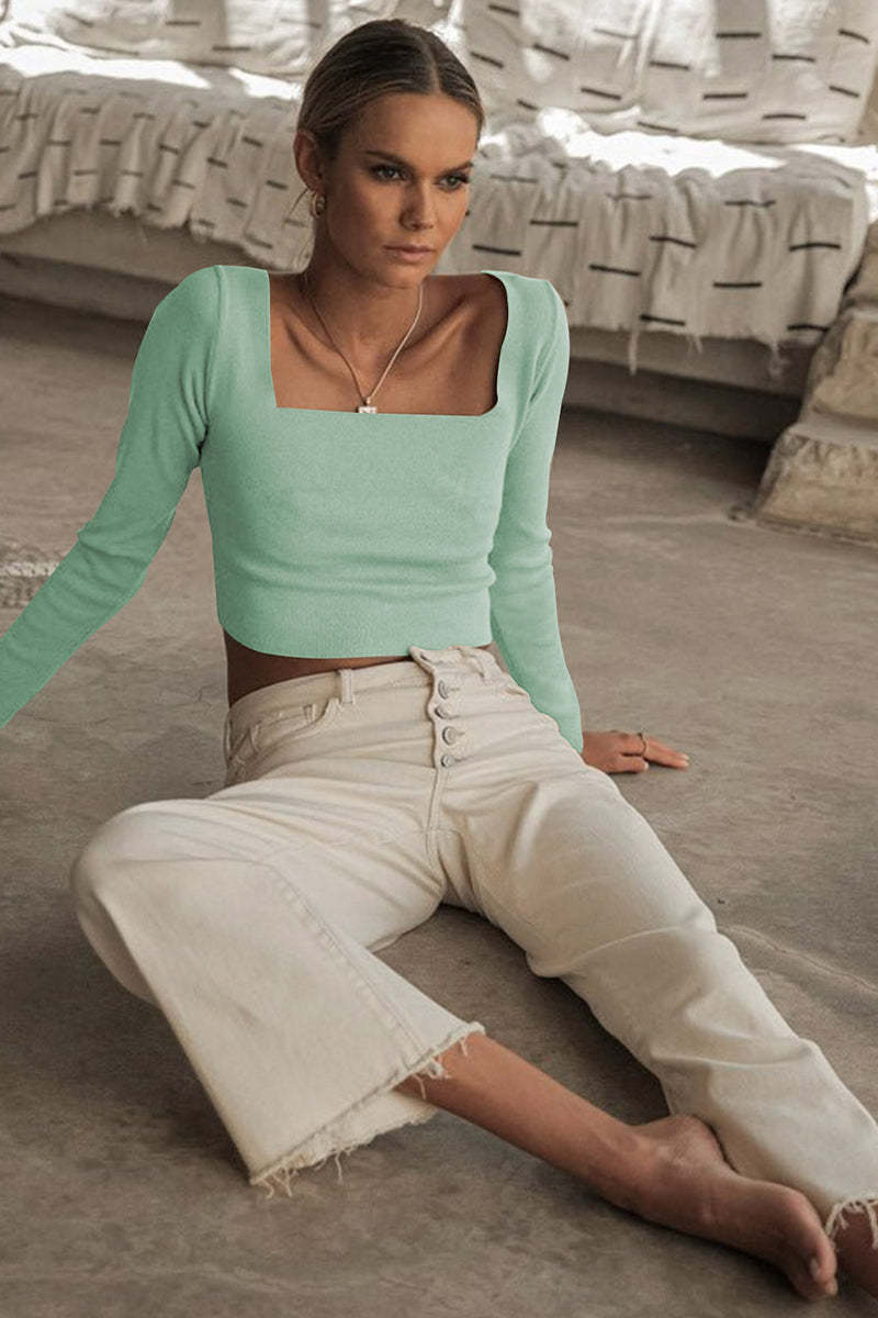 Square Neck Back Lace Up Tied Slim Top