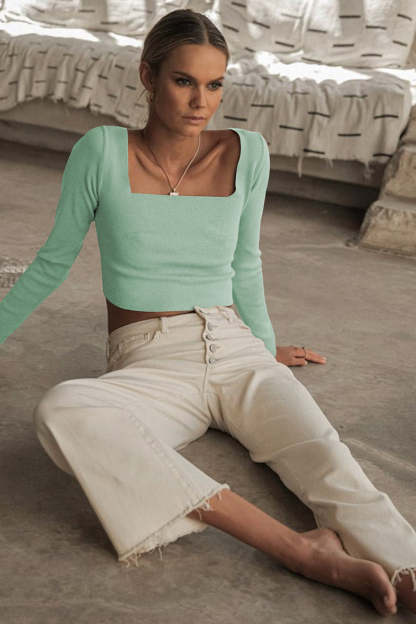 Square Neck Back Lace Up Tied Slim Top