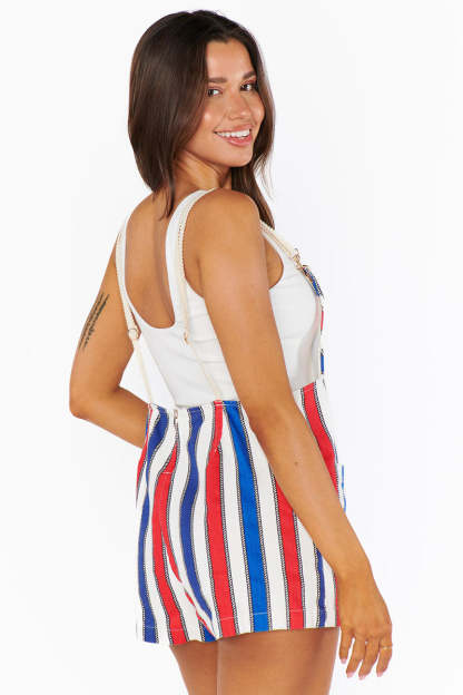 Colorblock Striped Pocket Backless Vacation Romper Playsuit-White