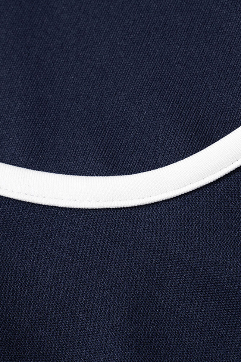 U Neck Colorblock Trim Cinch Waist Sleeveless Daily Mini Dresses-Navy