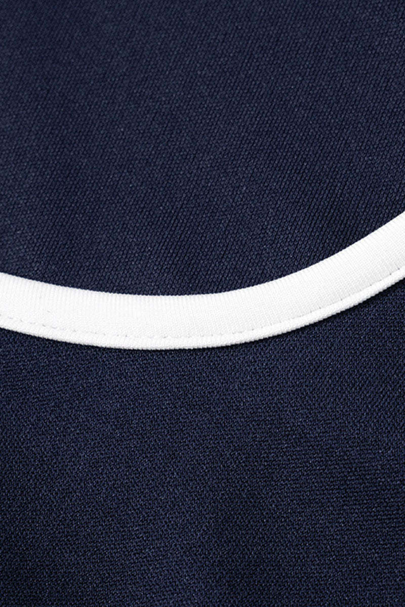 U Neck Colorblock Trim Cinch Waist Sleeveless Daily Mini Dresses-Navy