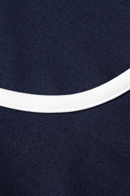 U Neck Colorblock Trim Cinch Waist Sleeveless Daily Mini Dresses-Navy