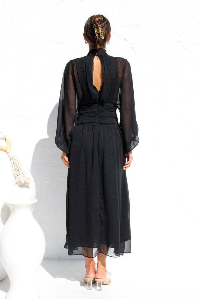 Floaty Mesh Long Sleeve Maxi Dresses
