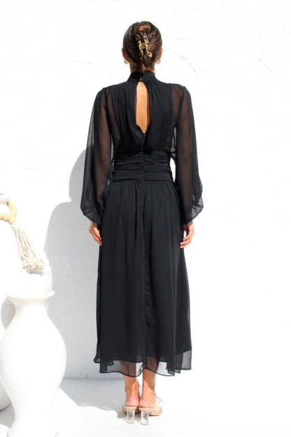 Floaty Mesh Long Sleeve Maxi Dresses