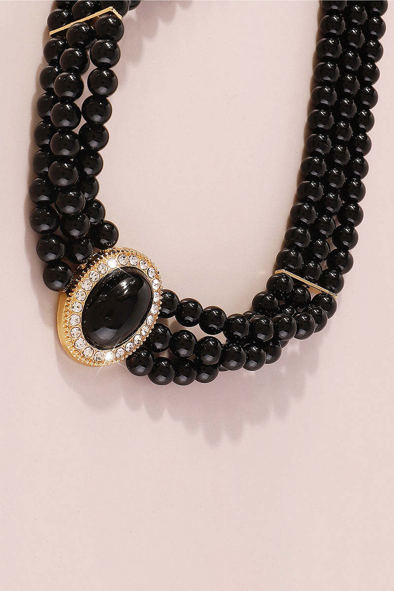 Elegant Layered Pearl Rhinestone Alloy Necklace