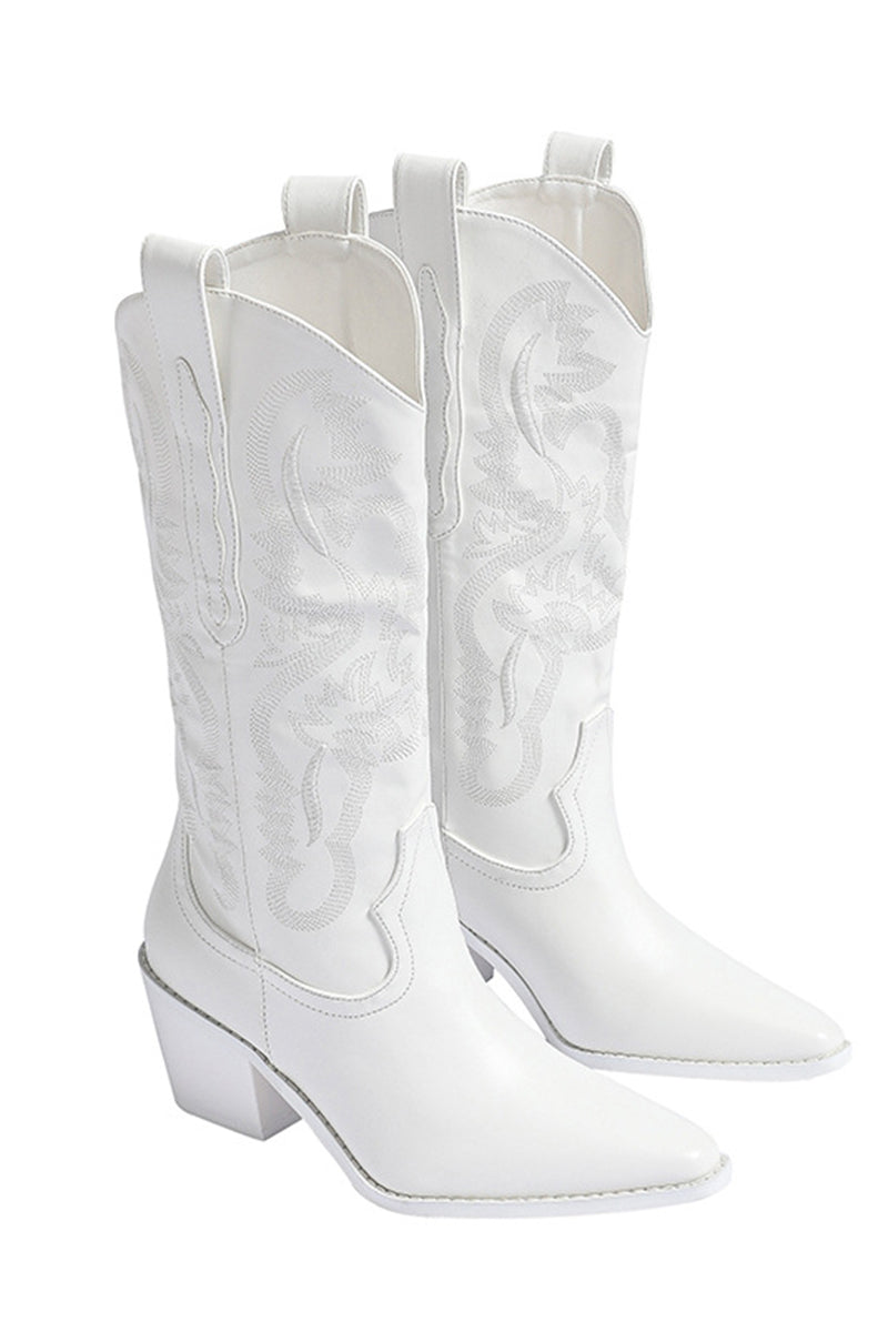 White Pointy Toe Quilted Pattern PU Leather Boots