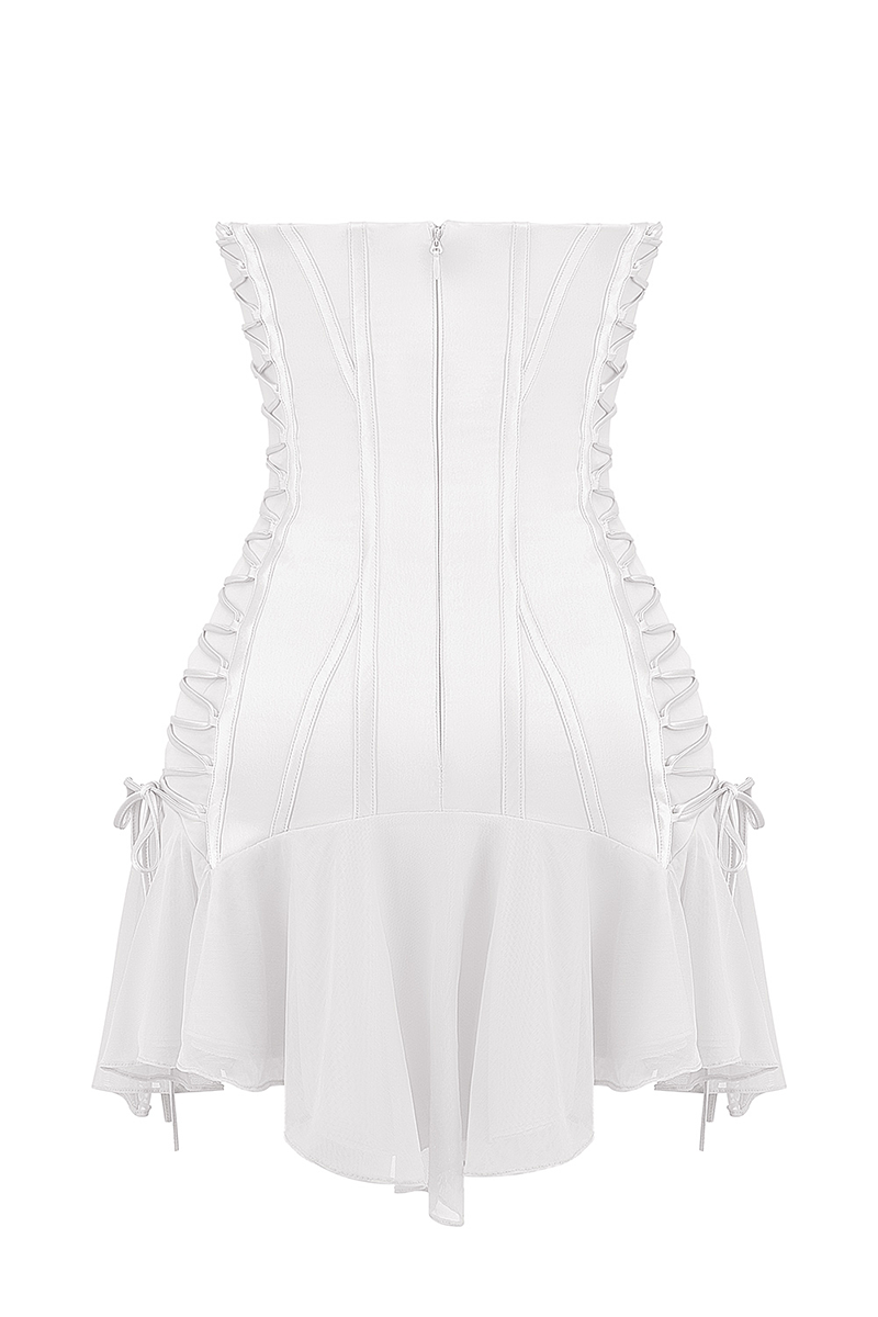 Strapless Lace Up Slim Fit Irregular Mini Dresses-White Pre Order