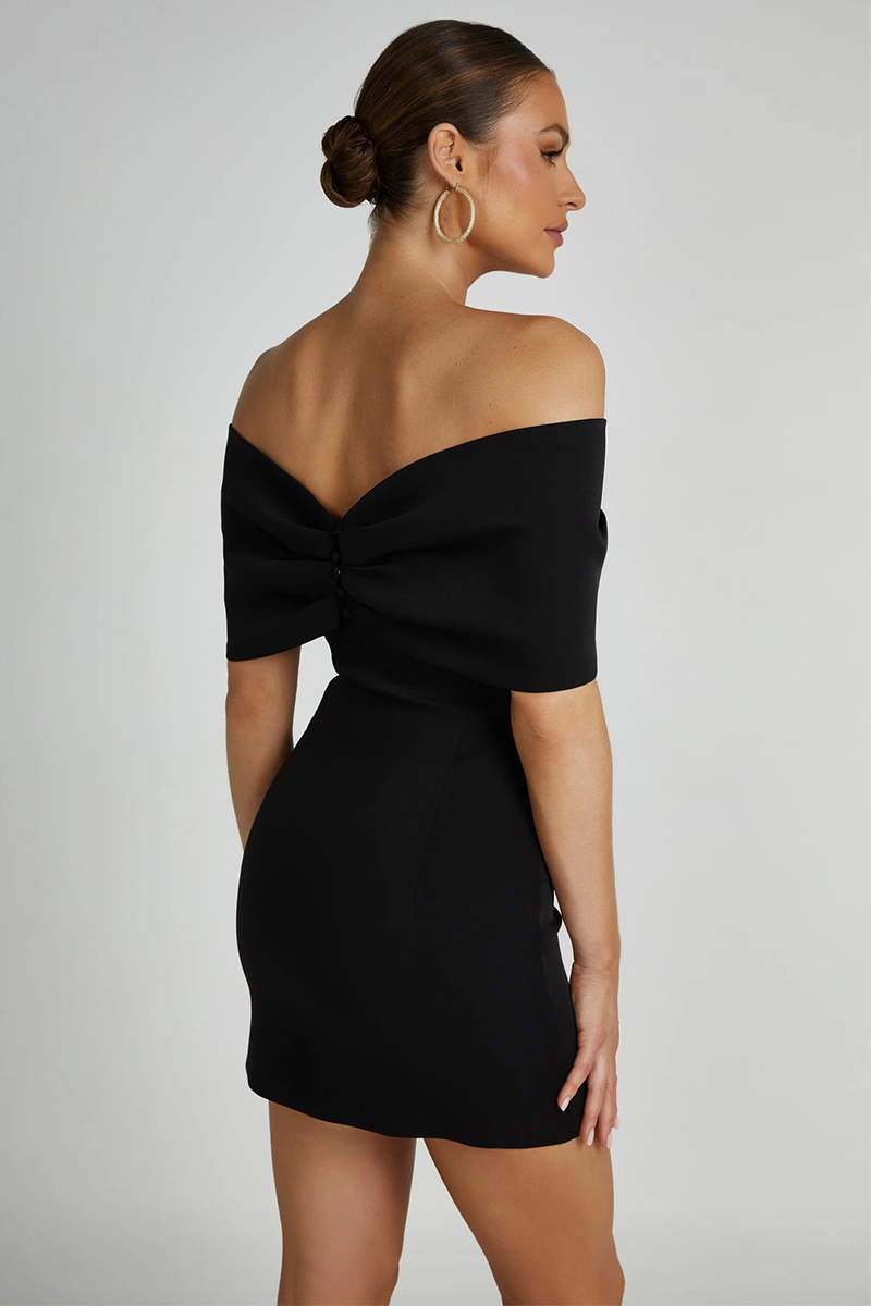 Bow Shaped Dropped Shoulder Short Sleeve Slim Fit Cocktail Party Mini Dresses-Red