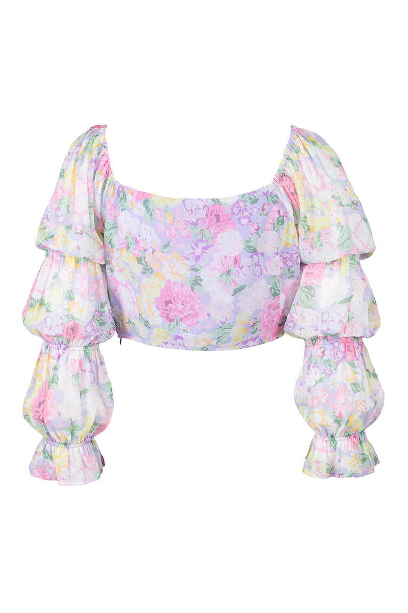 Tie Up Crop Top Layered Maxi Skirt Floral Matching Set-Purple Pre Order