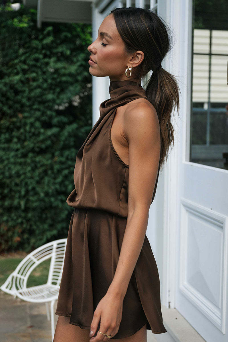 Sleeveless High Neckline Cut Out Romper Casual Jumpsuit