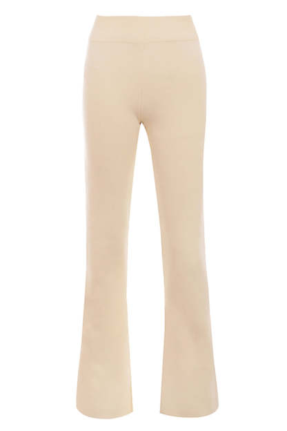 Irregular Folded Stand Collar Lantern Sleeve Sweater Plain Pants Matching Set-Beige