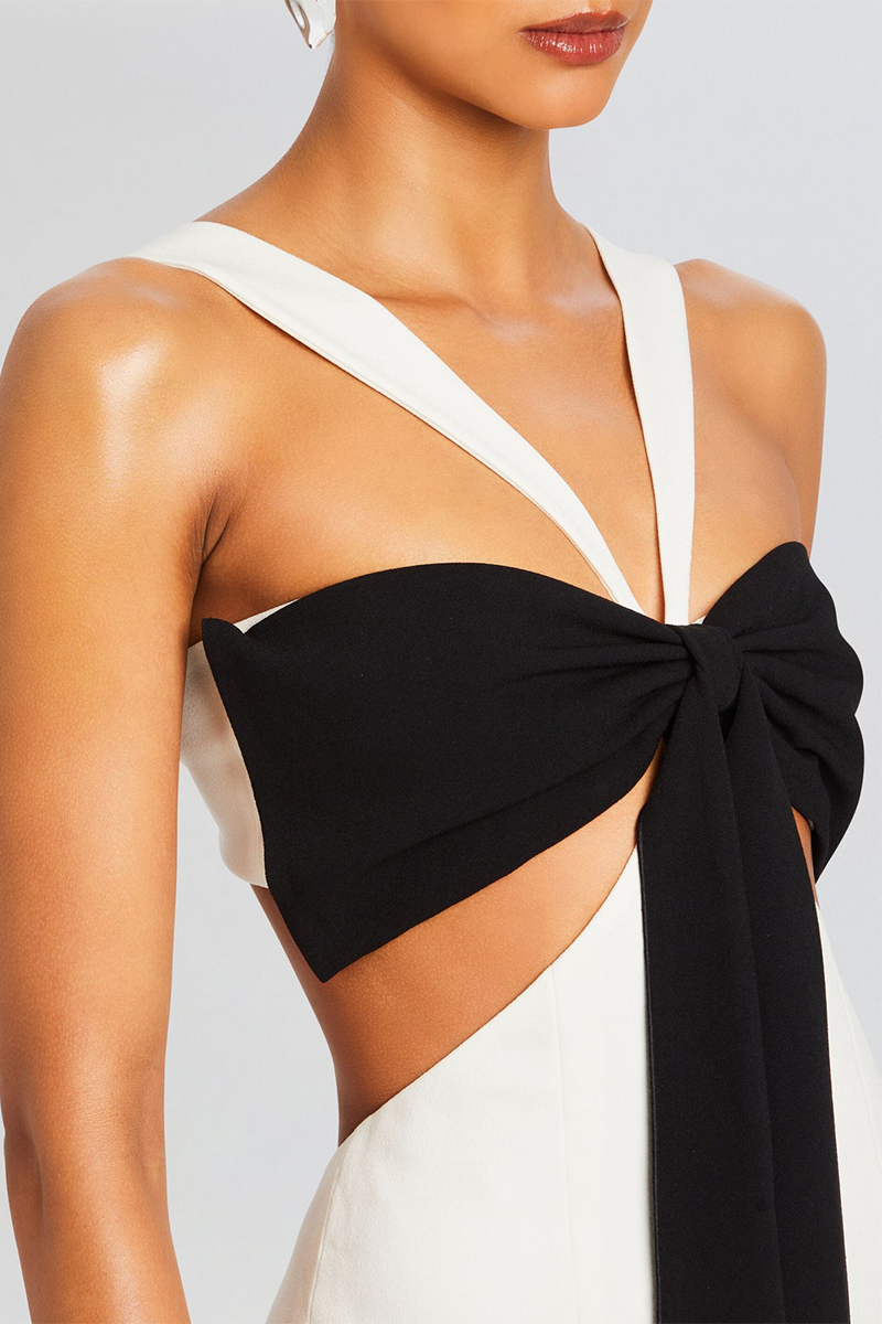 Sleeveless Cutout Colorblock Backless Gowns Maxi Dresses-Black