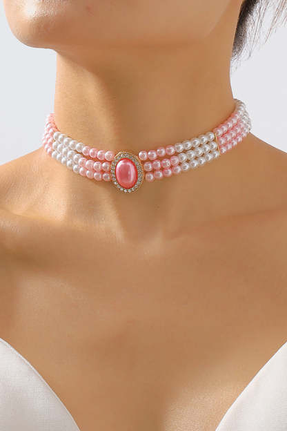 Elegant Layered Pearl Rhinestone Alloy Necklace
